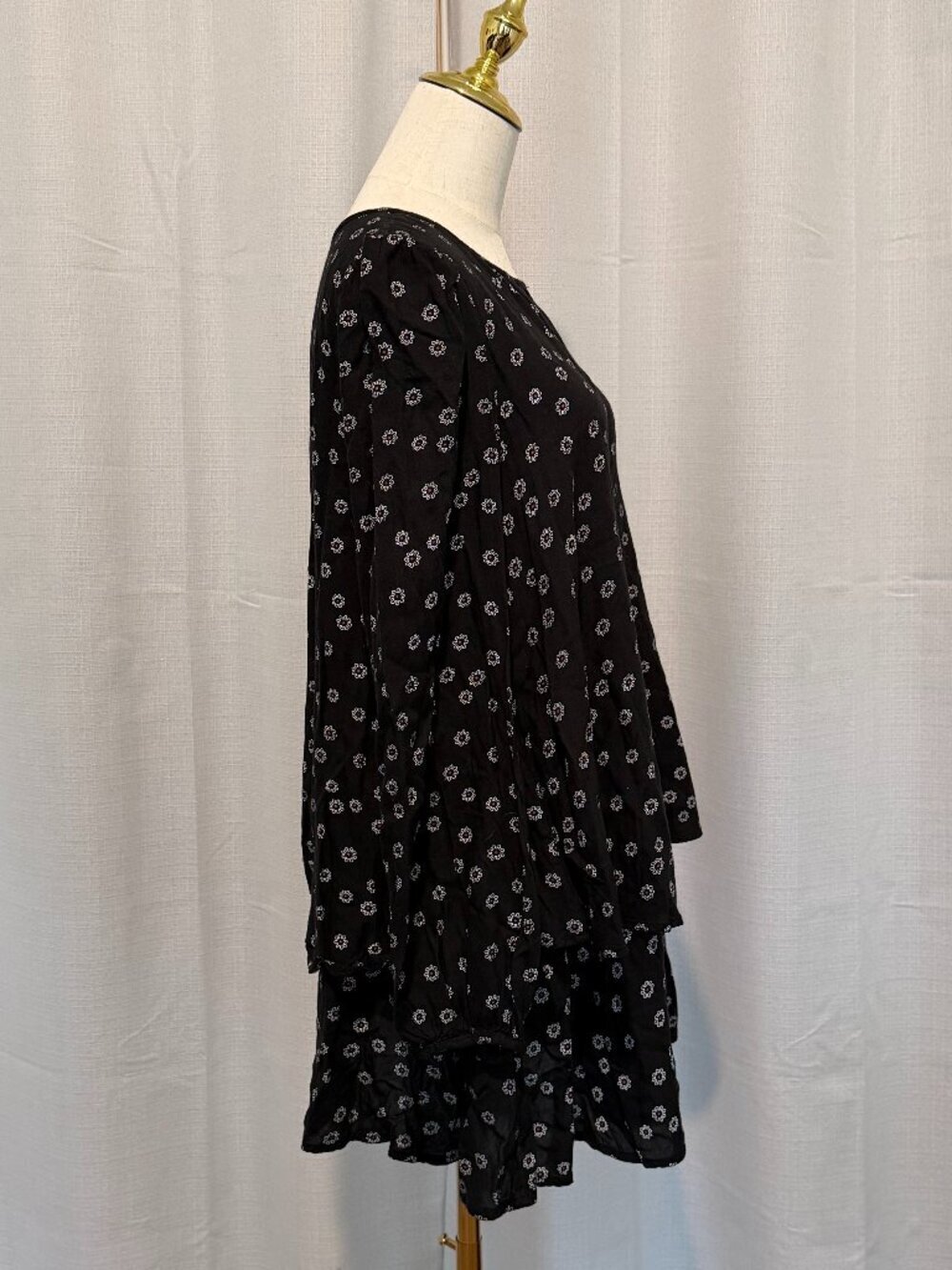 Free People NY Beck Black Floral Tiered Mini Dress Boho Small - Picture 3 of 13